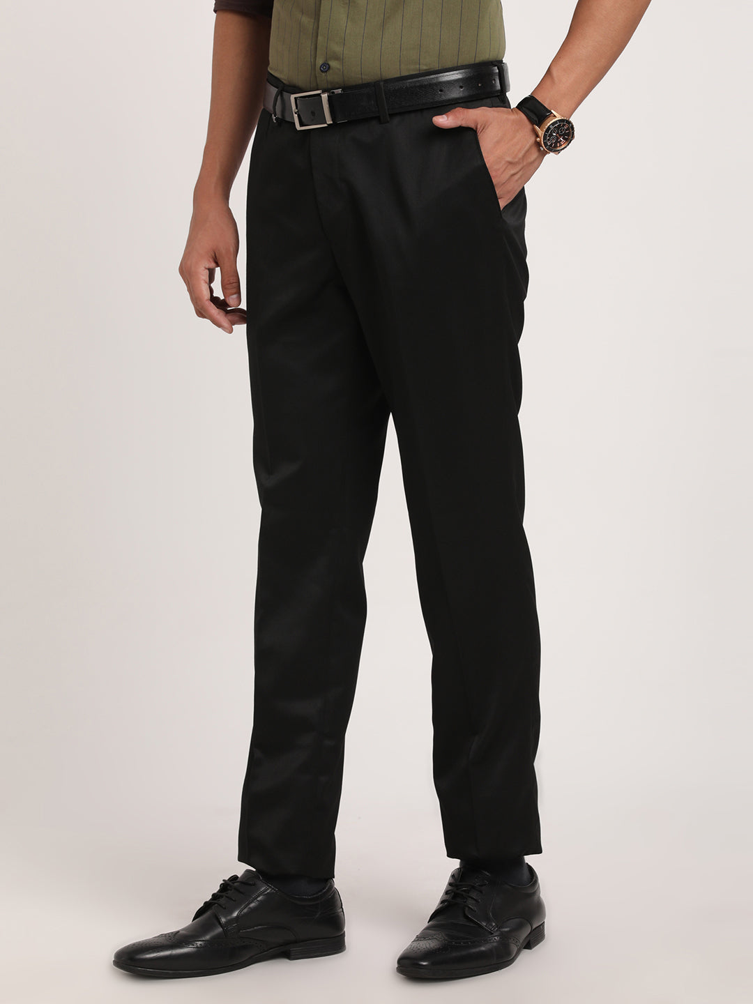 Buy Peter England Elite Mens Black Solid Slim Fit Formal Trouser online